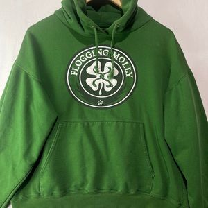 Flogging Molly Punk Band Green Graphic Hoodie Sweater Shamrock Snakes Medium EUC